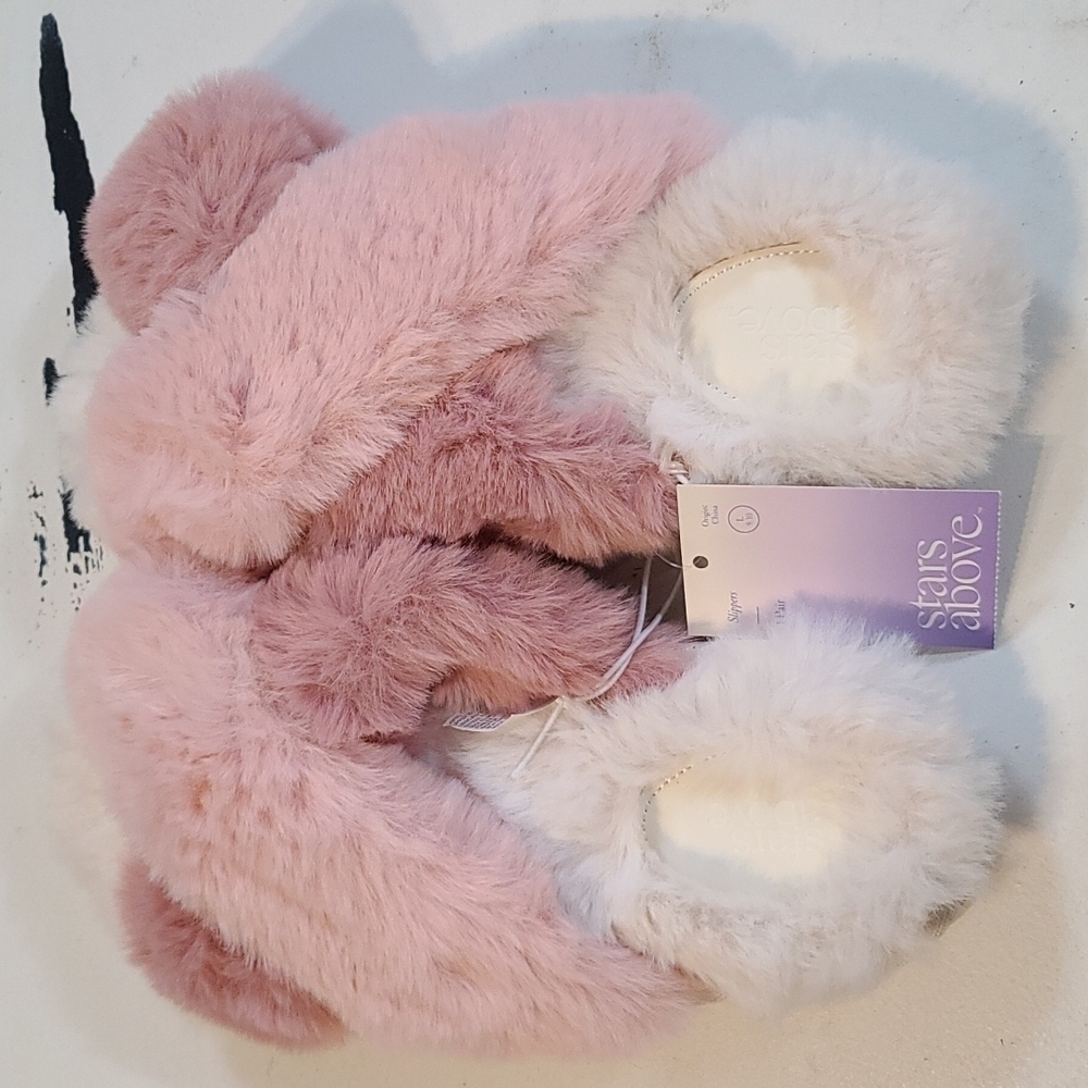 NWT Stars Above Women's Faux Fur Slippers Pink White Sz 5/6, 7/8, 9/10, … - Picture 1 of 8